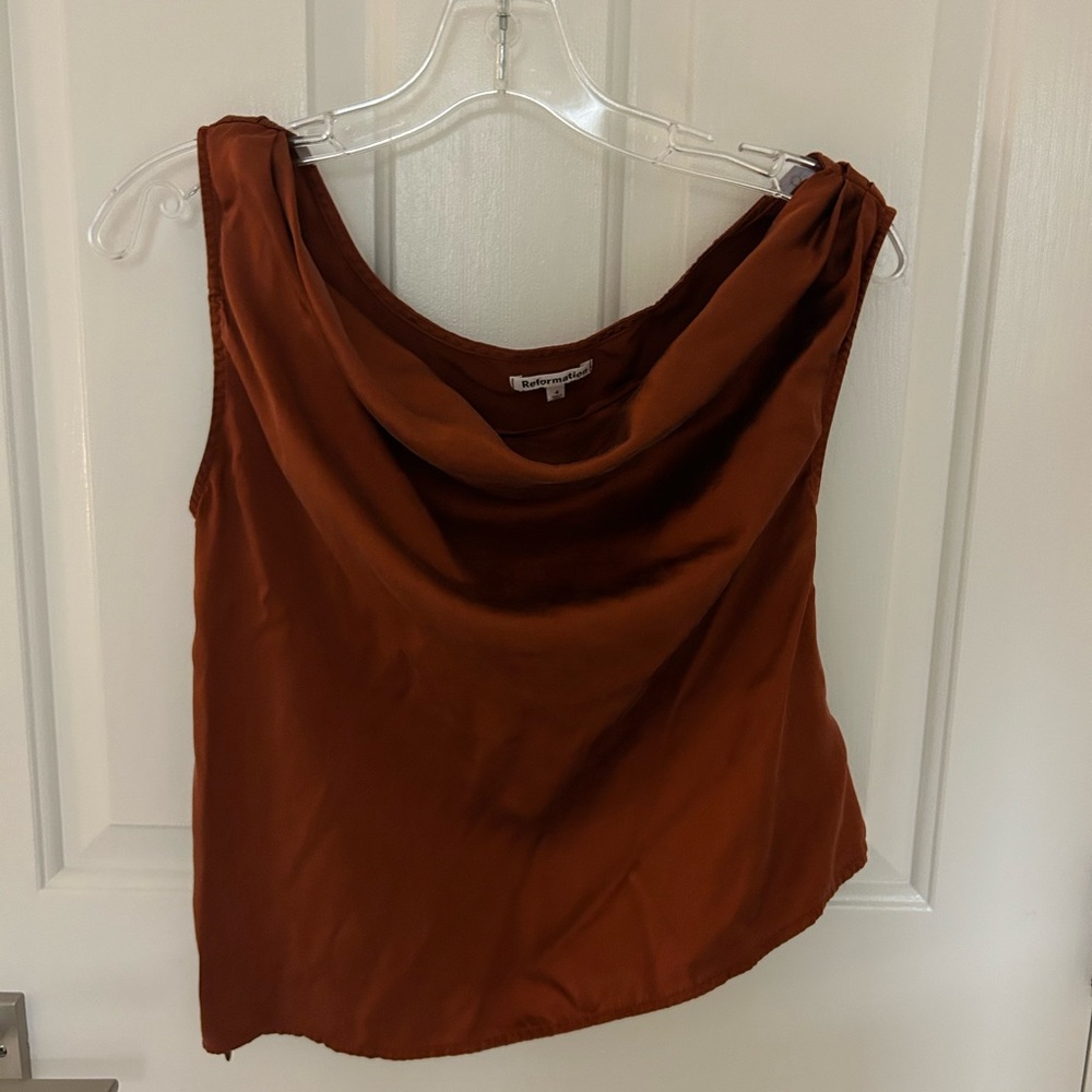 Reformation Annika Silk Blouse Oxide Red - Picture 3 of 7